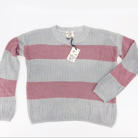 NWT Striped Gray Mauve Knit Cropped Sweater Small - Picture 2 of 7